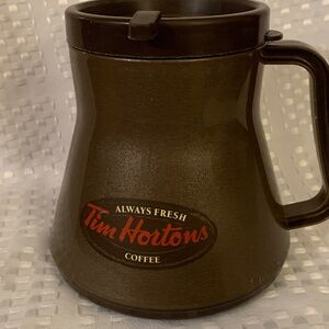 Tim Hortons vintage fat bottom travel mug, 5 inches high.